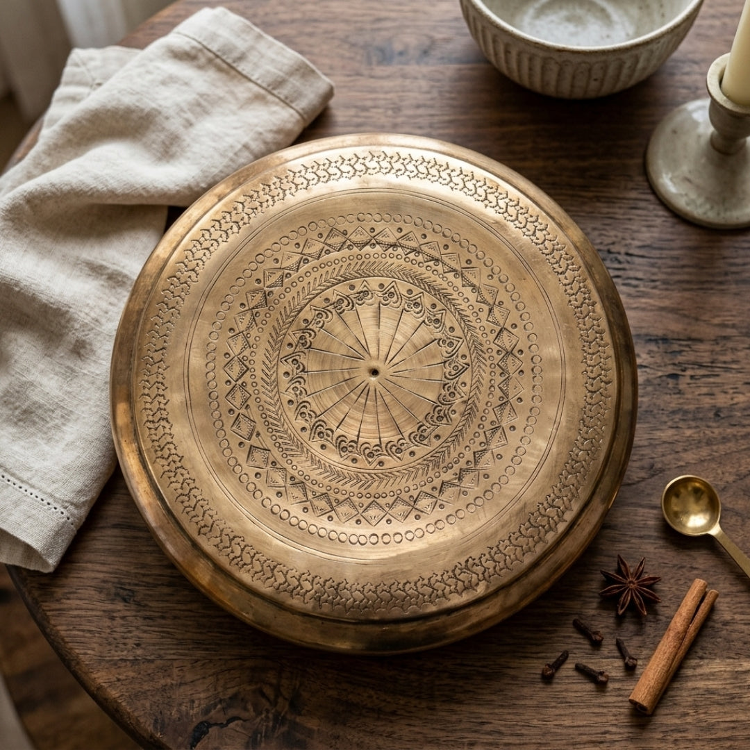 Antique Peetal Chapati Box with Engraved Design | Pure Brass Storage Box | Made in 1976