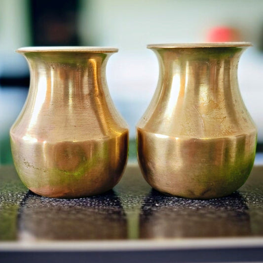 Antique Brass Kalash in Pair | Compact Traditional Pot for Decor and Collection