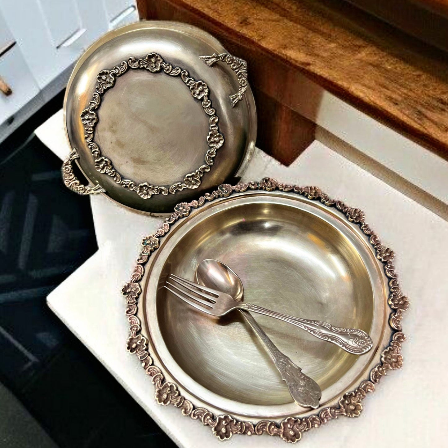 Antique Brass Serving Dish with Spoon | Pital Traditional Kitchenware