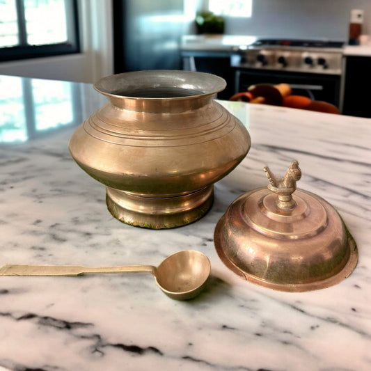 Antique Bronze Deg Set | Traditional Cooking Vessel with Brass Lid & Stand