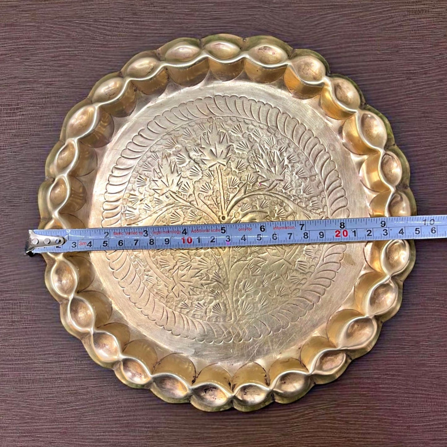 Antique Brass Engraved Plate 10 Inch | Traditional Pital Decor Thali with Border Design