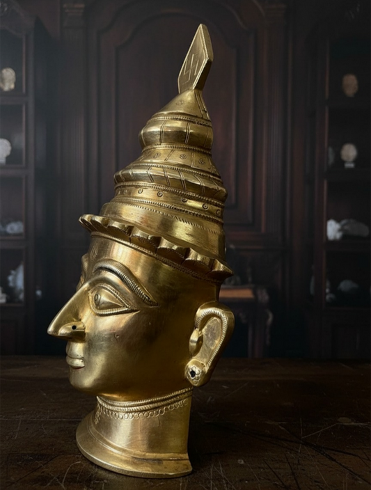 1980 Antique Brass Head Sculpture | Hand-Cast Decorative Art Piece