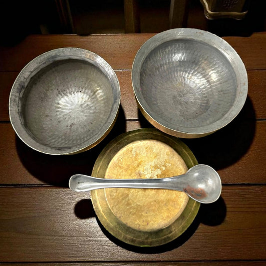 Antique Brass Deg Set with Lid & Ladle | Pital Traditional Cooking Vessel