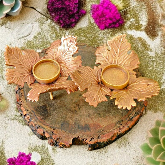 Antique Brass Grape Leaf Candle Holder in Pair
