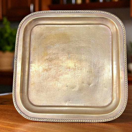 Antique Brass Tray | Pital Traditional Square Serving Plate
