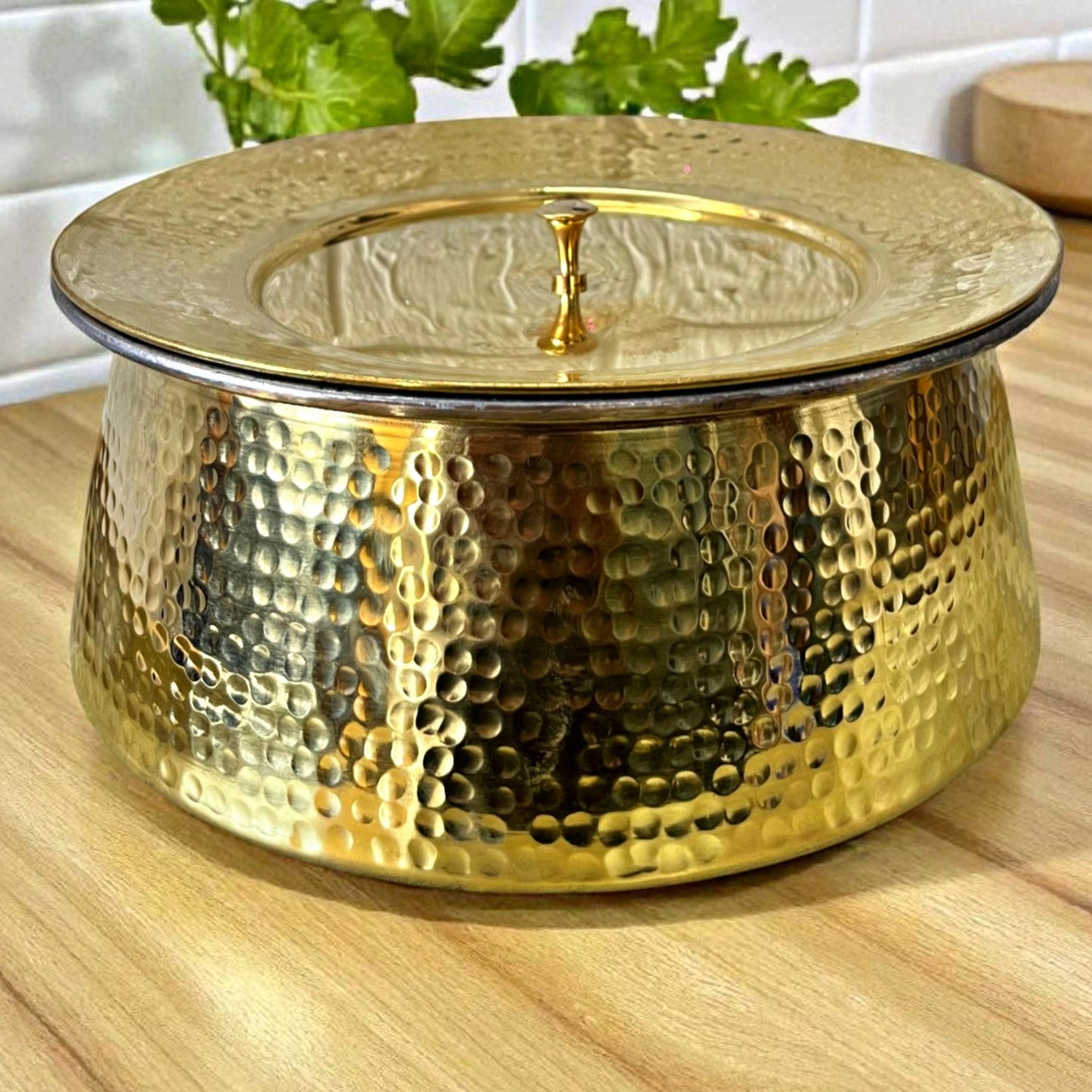 3.5L Brand New Brass Cooking Bowl with Lid | Traditional Kitchen & Dining Utensil