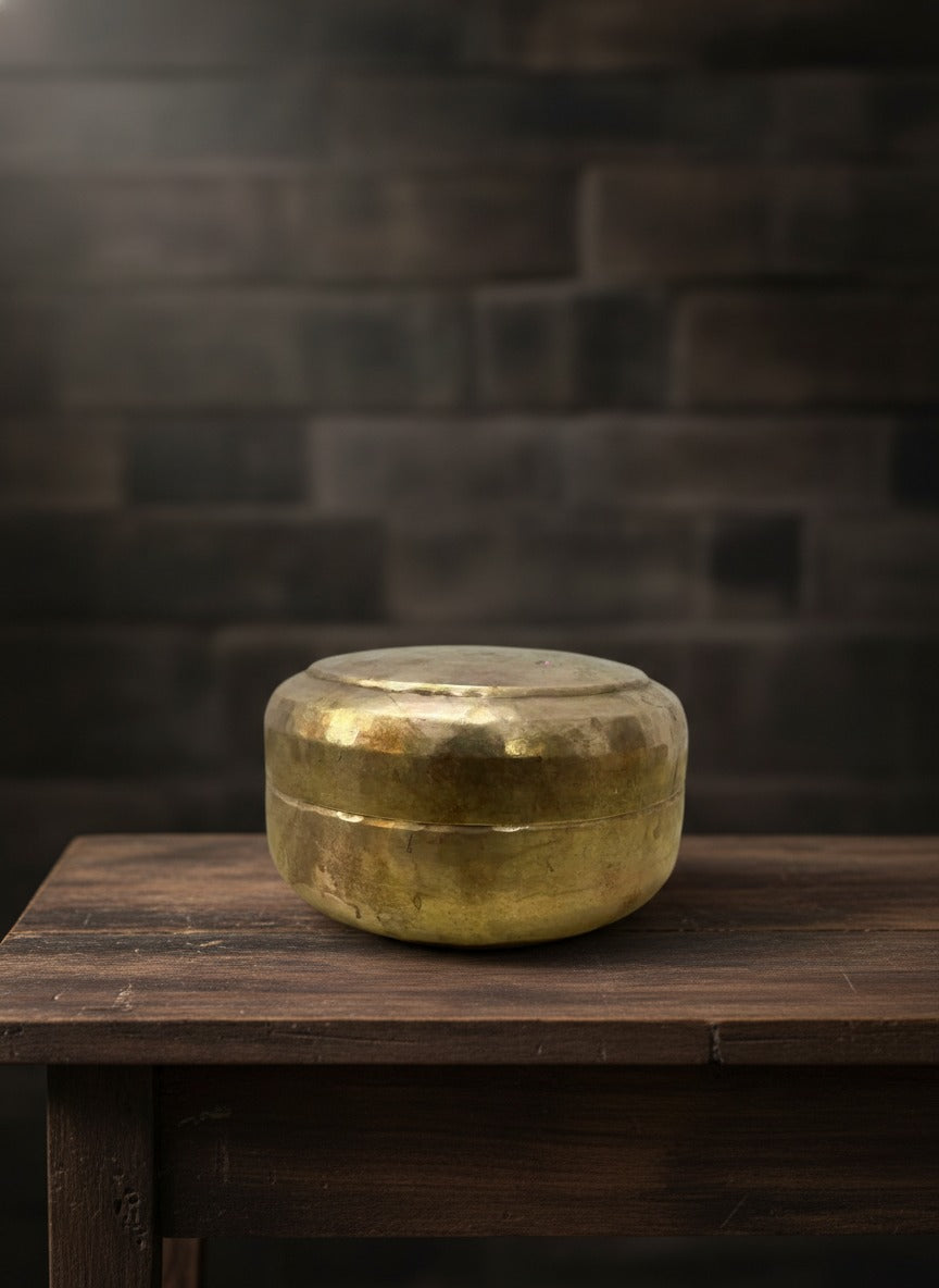 1974 Antique Brass Chapati Box | Traditional Kitchen & Storage Utility