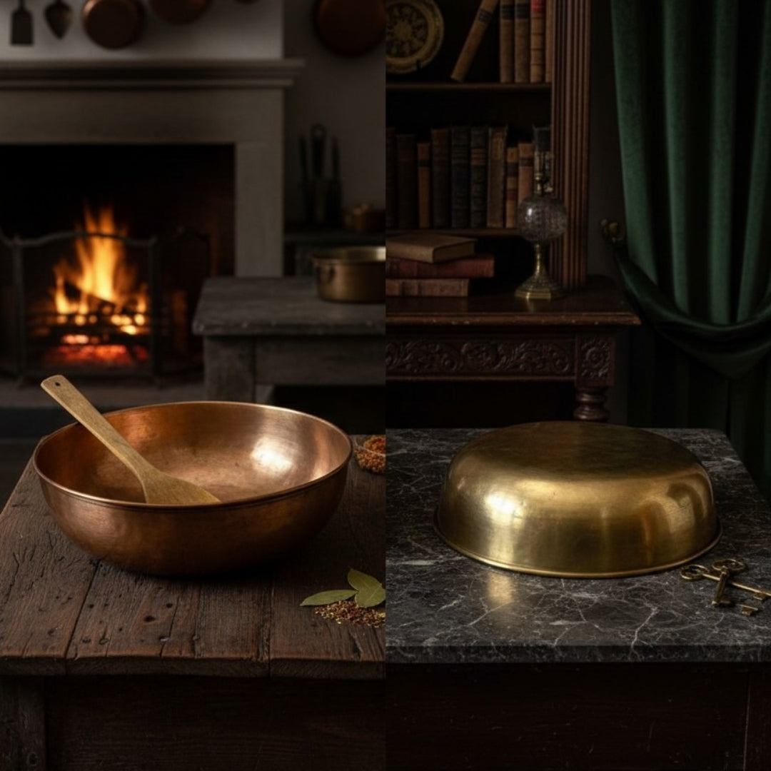 1983 Antique Brass Ghamela Pair with Ladle | Traditional Kitchen & Décor Set