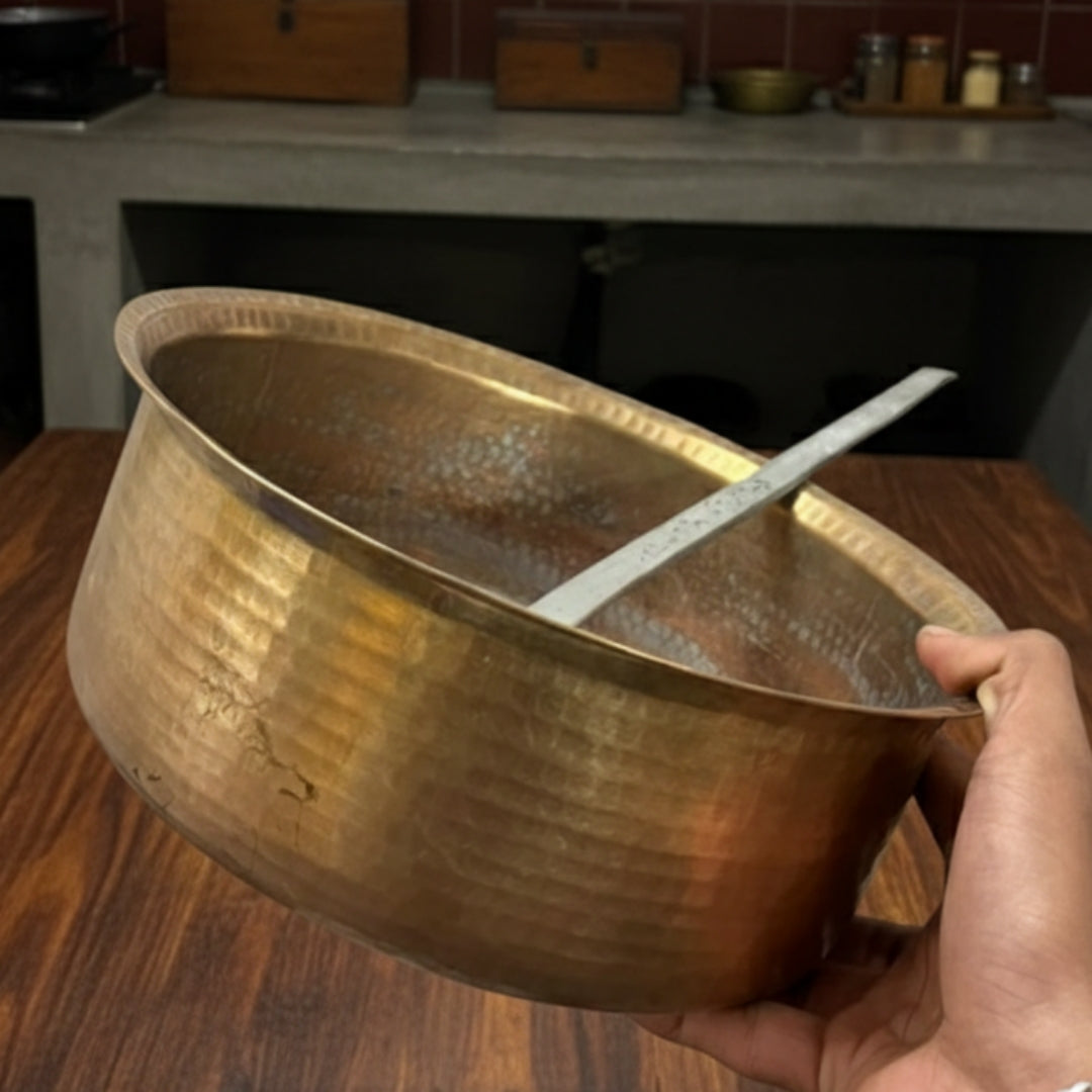 1980 Antique Brass Langadi with Ladle | Traditional Cooking Utensil