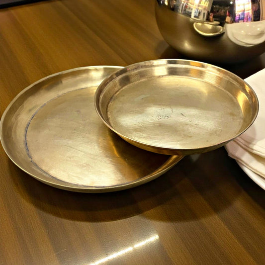 Antique Brass Plate in Pair | Traditional Serving & Décor Accent