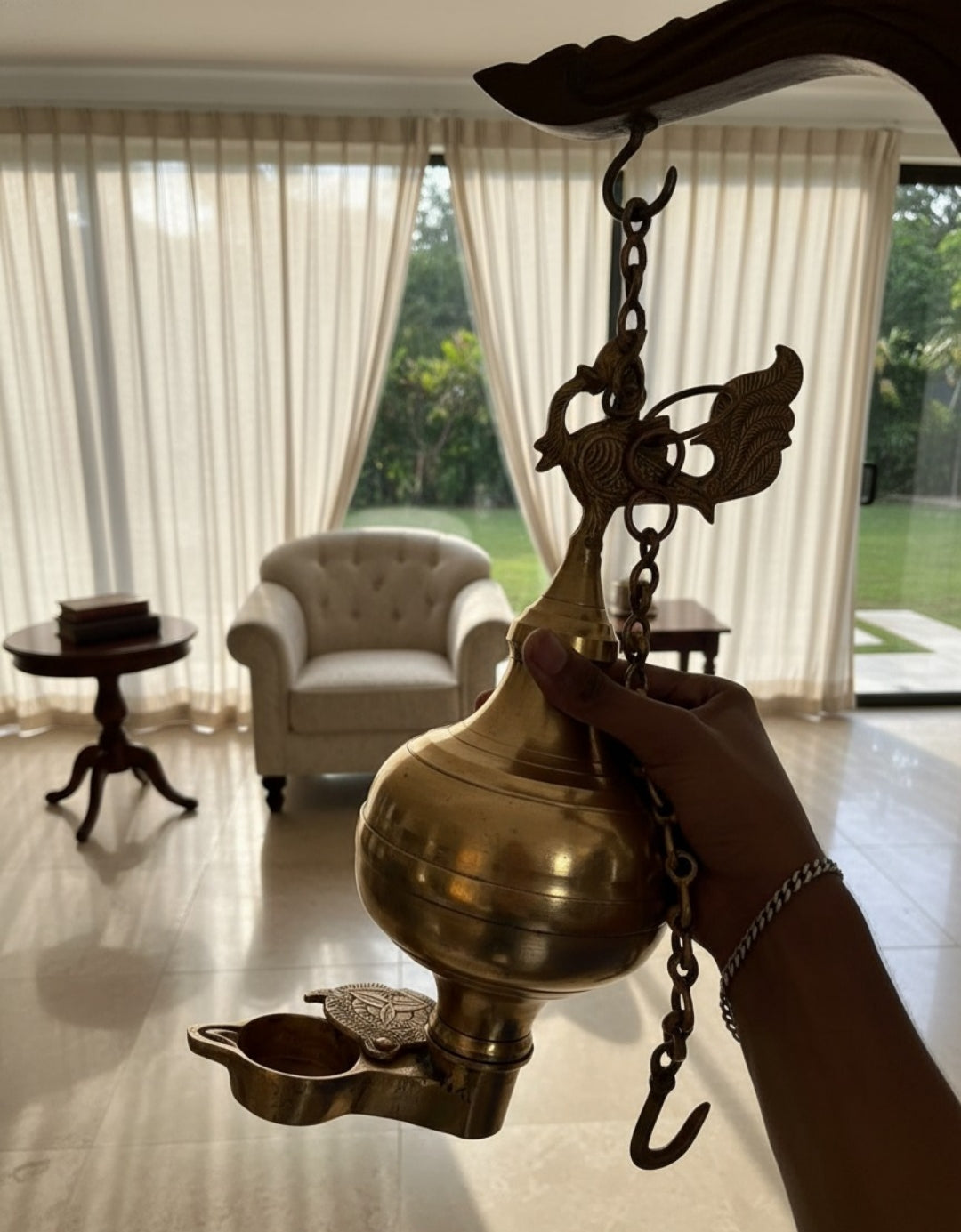 1980 Antique Brass Peacock Lamandiva | Hanging Brass Decorative Accent