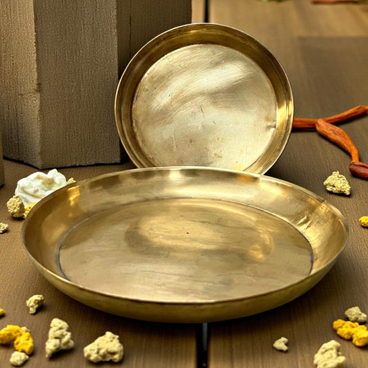 Antique Brass Plate in Pair | Traditional Serving & Décor Accent