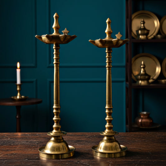 Antique Brass Samay Pair | Traditional Oil Lamp Decor