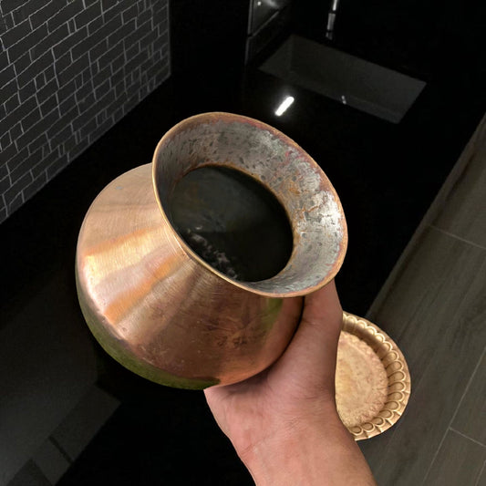 Antique Brass Cooking Bowl with Lid | Traditional Bhagona