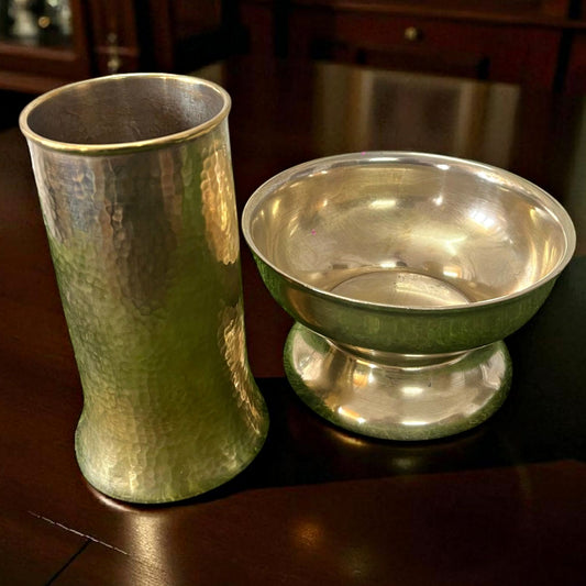 Antique Brass Fruit Bowl & Vase | Traditional Decor Pair