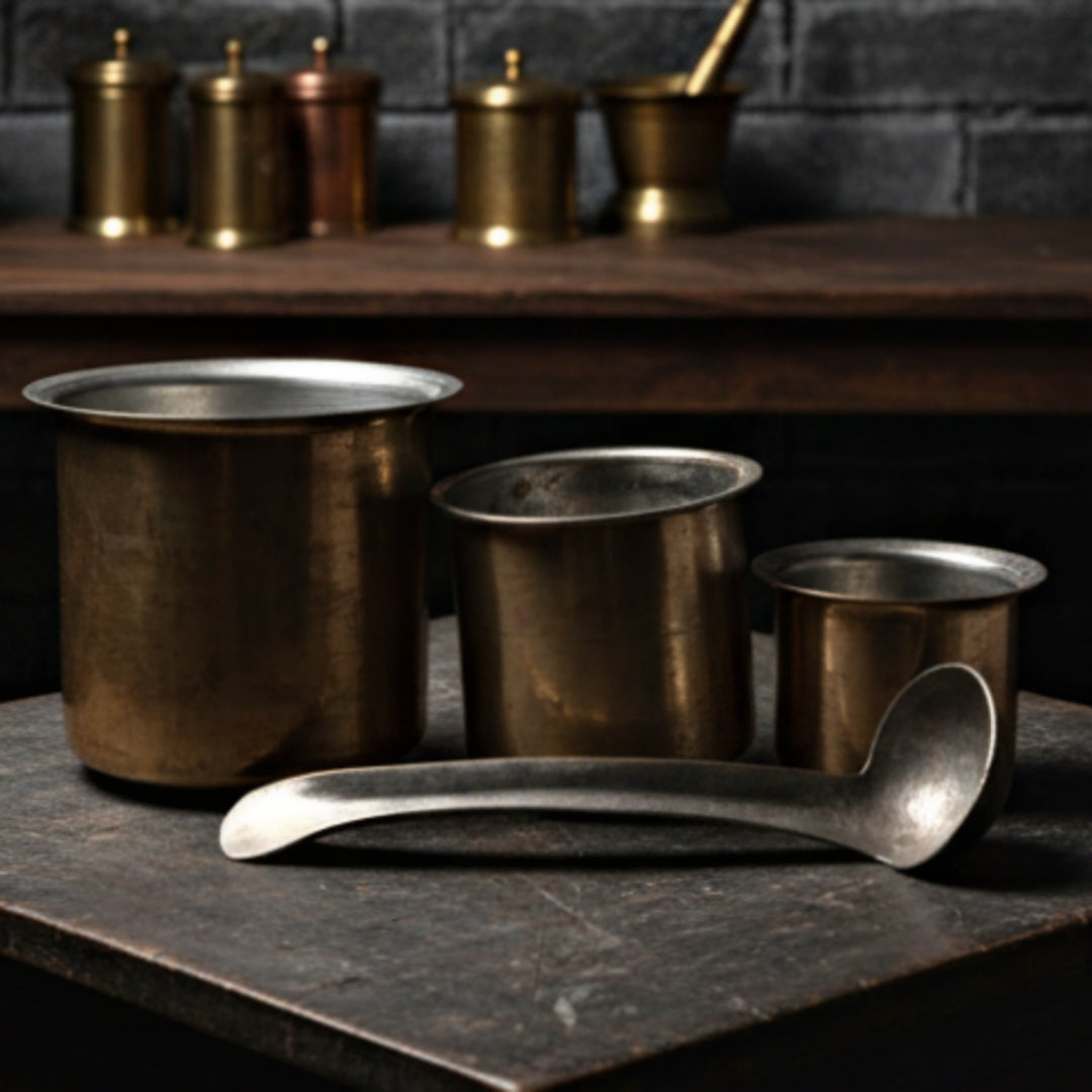 1975 Antique Brass Long-Shape Cooking Bowls | Traditional Kitchen Utensil Set of 3