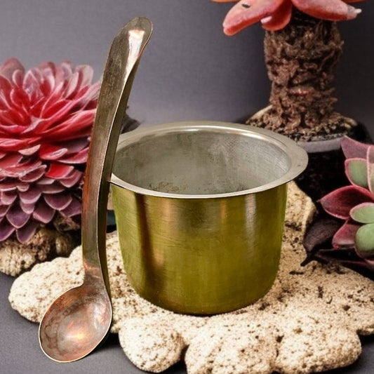 Antique Brass Cooking Bowl with Ladle | Lambi Haandi Set | Pital Rasoi Bartan