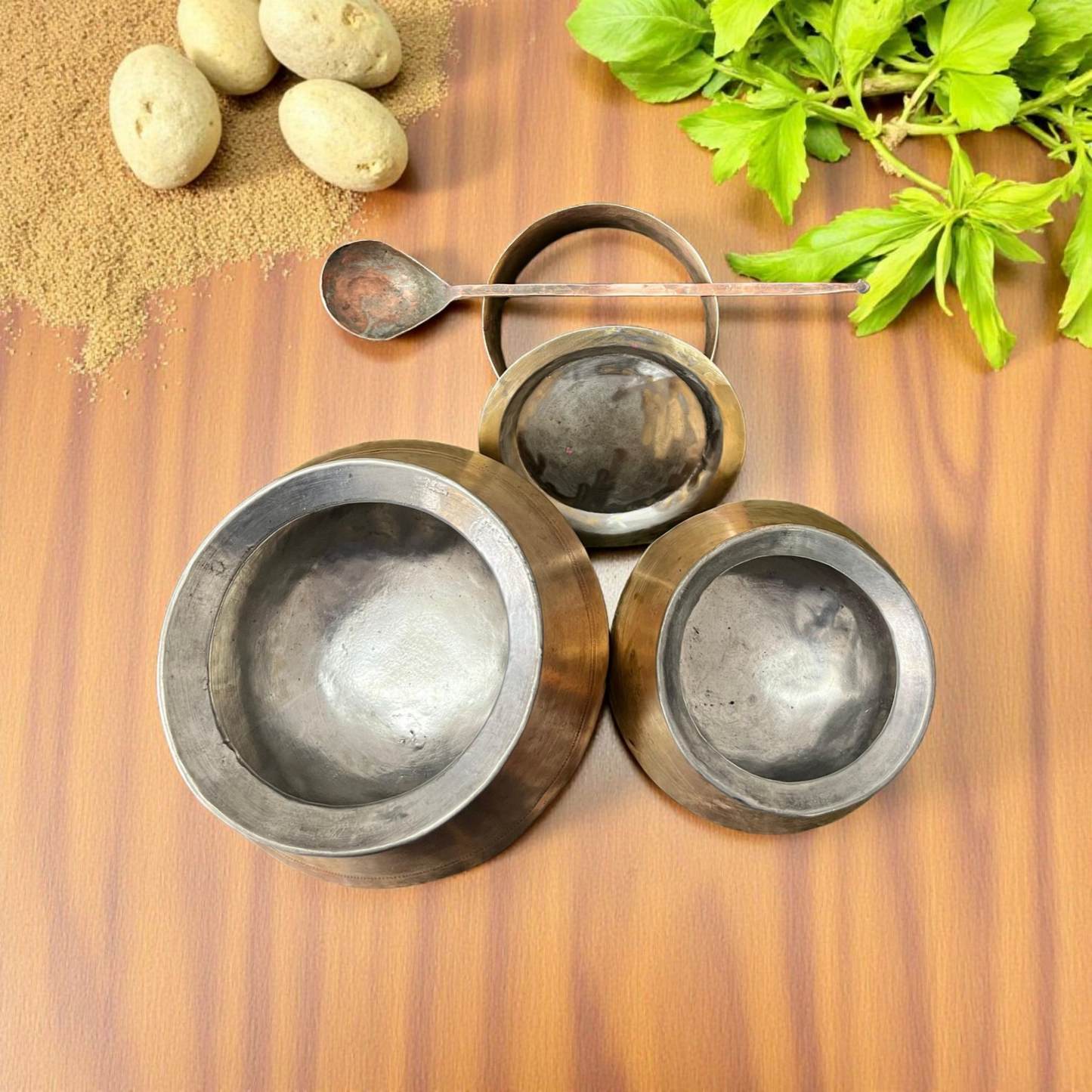 Antique Brass Cooking Bowl Pair | Pittal Bhagona Pair | Traditional Cooking Vessel