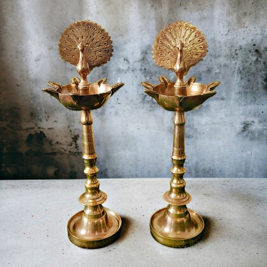 Antique Brass Samay (Pair) | Timeless Grace | Traditional Decor