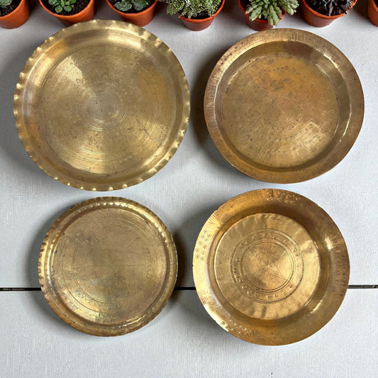 Antique Brass Engraved Plates Set of 4 | Pital Traditional Tableware