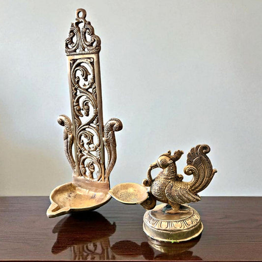 Antique Brass Diya in Pair | Traditional Oil Lamps & Heritage Decor