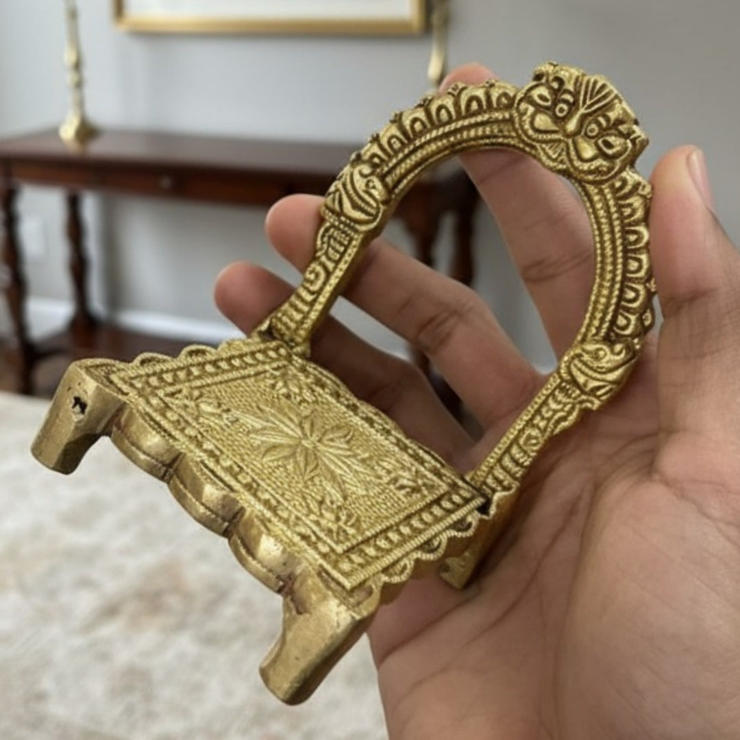 1977 Antique Brass Small Diya and Singasan | Compact Brass Decor Accents