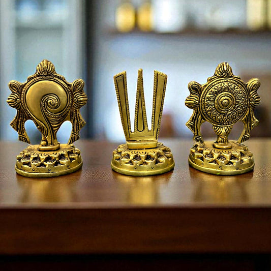 Antique Brass Shankh Chakra Tilak Set| Pital Traditional Decor Set