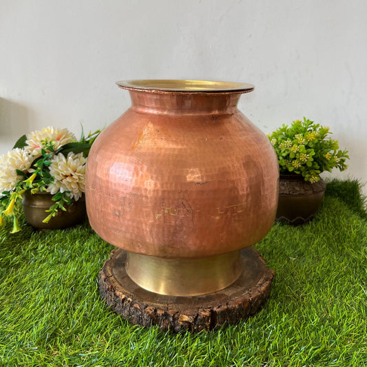 Antique Copper pot with Brass Lid & Stand