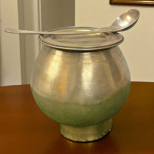 Antique Brass Patila with Lid & Ladle | Traditional Cooking Handi