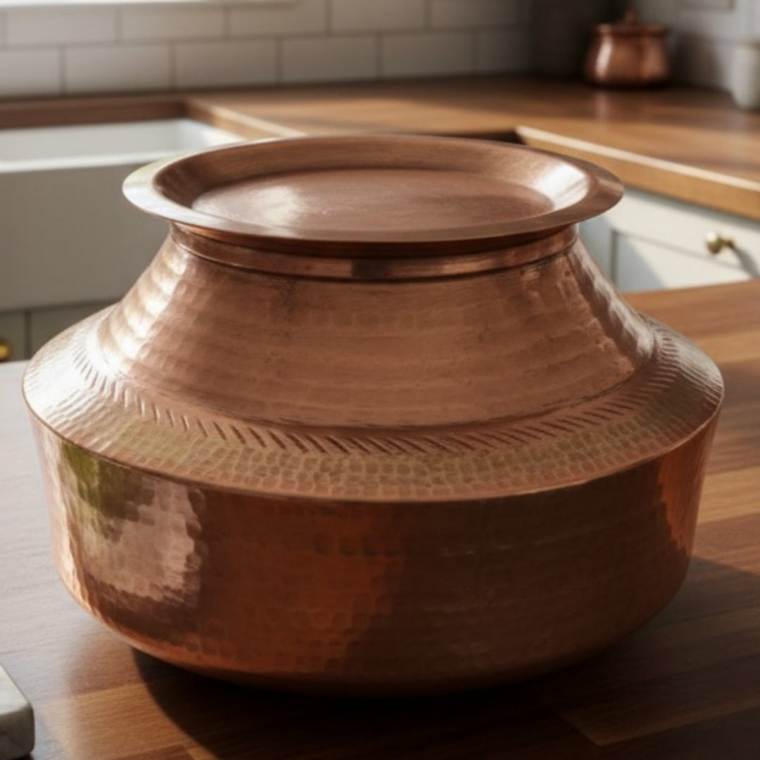 1985 Antique Copper Cooking Pot with Lid | Large Copper Kitchen Vessel