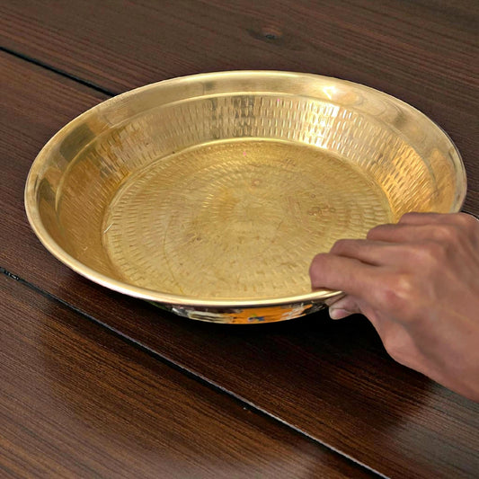 Antique Brass Paraat with Kalash | Brass Plate with Small Pot for Home & Festive Use