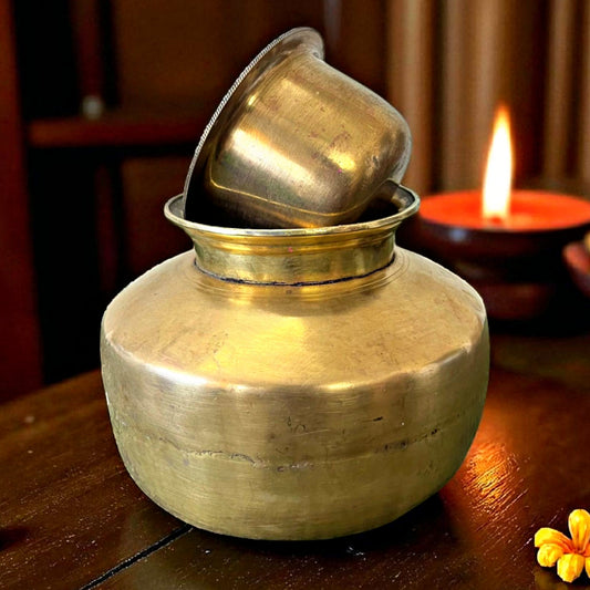 Antique Brass Kalash with Pyala | Traditional Storage & Serving Vessel