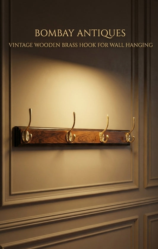 1991 Vintage Teakwood Wall Hanger with Brass Hook | Wooden Wall Storage Hook