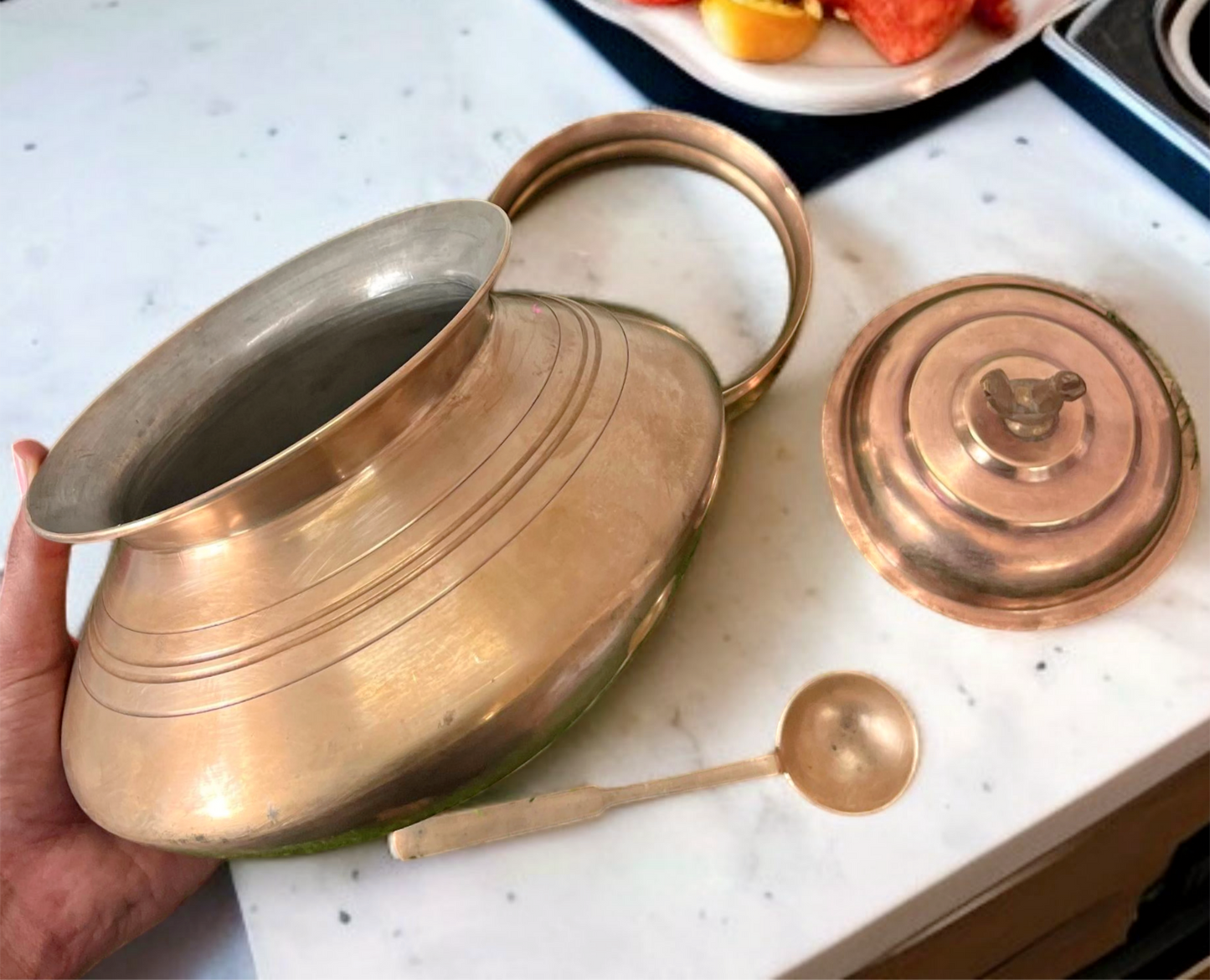 Antique Bronze Deg Set | Traditional Cooking Vessel with Brass Lid & Stand