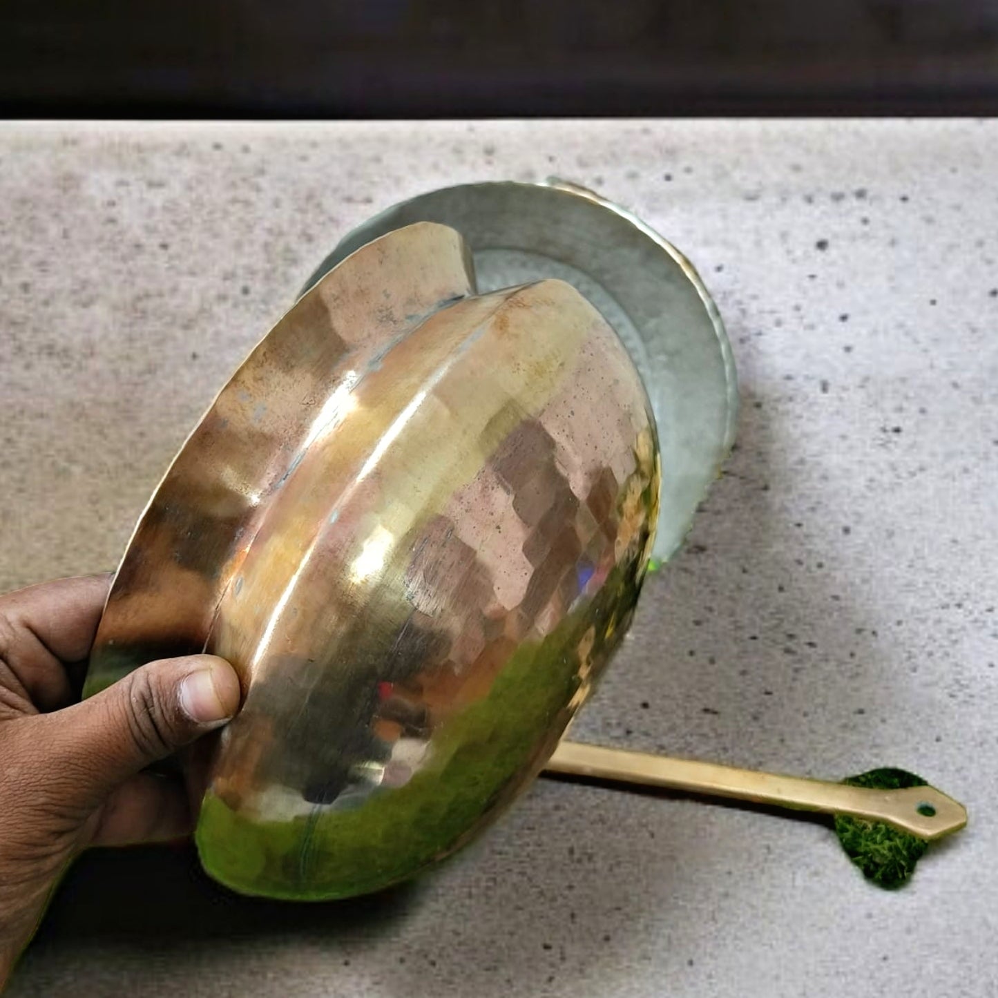 Antique Brass Degchi with Ladle | Traditional Utility | Pital Cookware