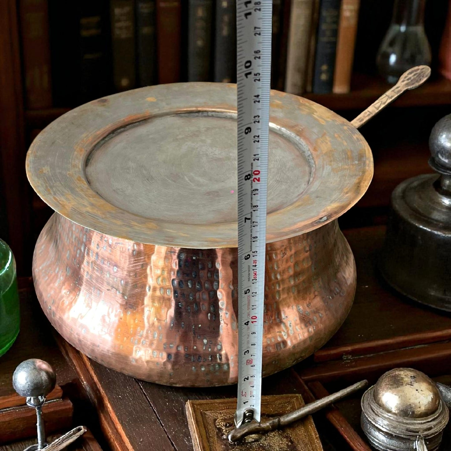 Antique Copper Deg with Lid & Ladle | Traditional Cooking Pot Set