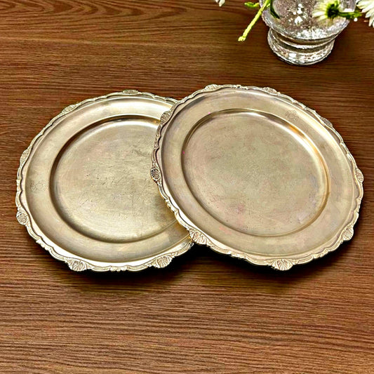 Antique Brass Plate Set of 2 | Traditional Ornated Border Pital Thali for Decor & Dining