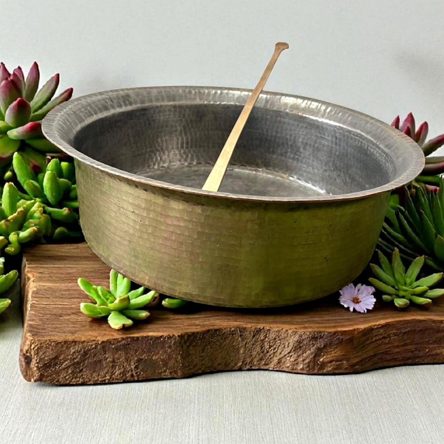 Antique Brass Langdi with Spoon | Pital Traditional Cooking Pot