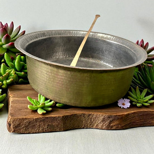 Antique Brass Langdi with Spoon | Pital Traditional Cooking Pot