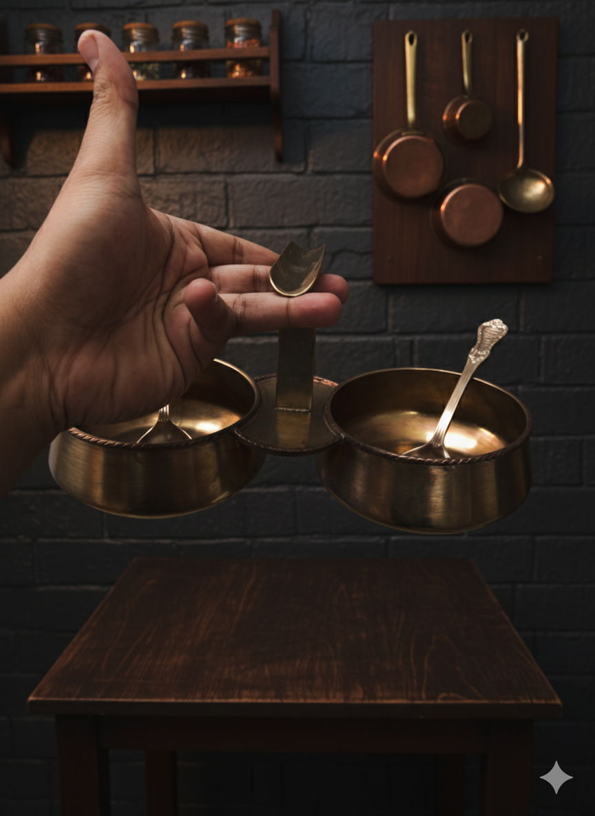 1995 Antique Brass Chutney Bowls | Traditional Sauce Bowl Pair