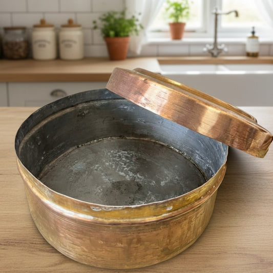 1987 Antique Brass Chapati Box | Large Brass Roti Storage Container