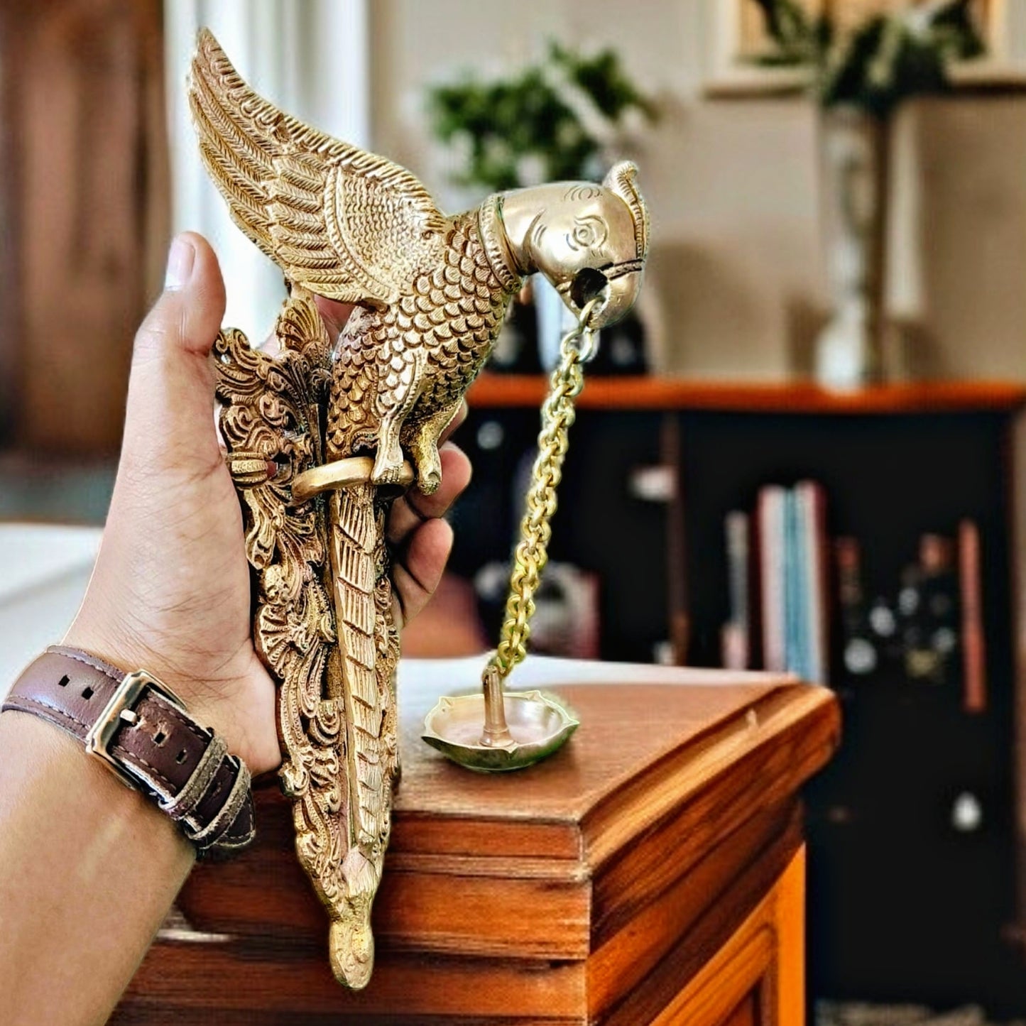 Antique Brass Elegant Wall hanging Parrot Diya | Handcrafted Beauty | Traditional Hanging Lamp