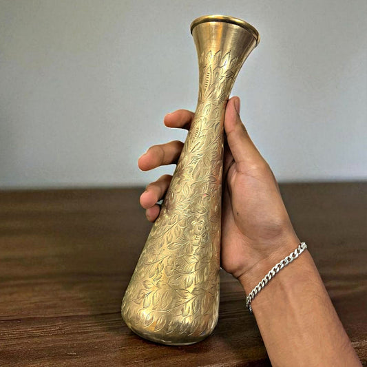 Antique Brass Vase in Pair | Pital Traditional Engraved Decor