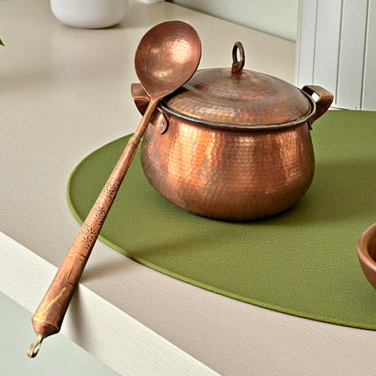 1980 Antique Copper Big Cooking Bowl / Deg with Lid & Ladle | Traditional Kitchen & Dining Décor
