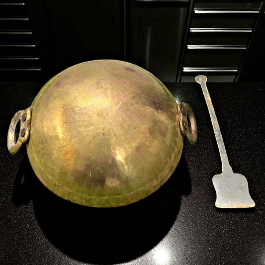 Antique Brass Chinese Kadai with Ladle | Traditional Cooking & Kitchen Decor
