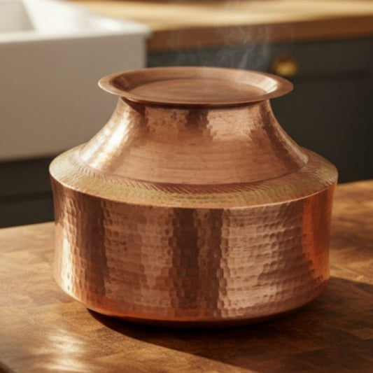 1985 Antique Copper Cooking Pot with Lid | Large Copper Kitchen Vessel