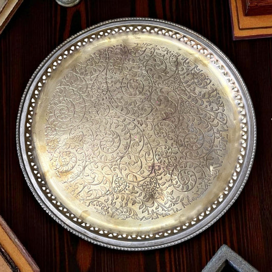 Antique Brass Engraved Plate | Traditional Brass Thali for Serving & Home Décor