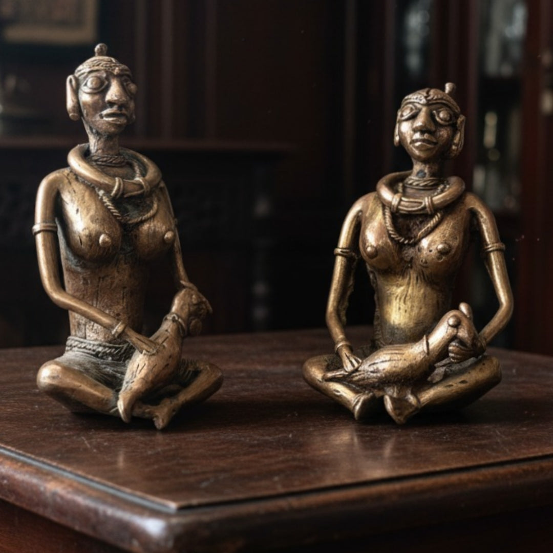 1980 Antique Brass Tribal Art Decor Set | Mid-Century Brass Sculptures