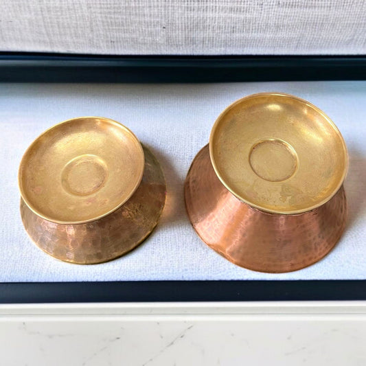 Antique Copper & Brass Cooking Pot Pair | Brass Lid Traditional Deg