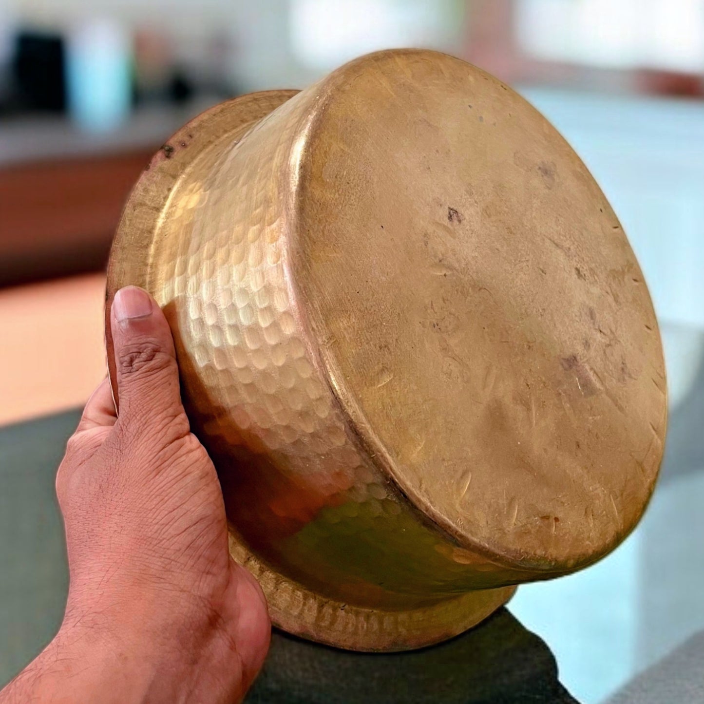 Antique Brass Langadi with Spatula | Traditional Pital Lagan Set Thick Gauged | Cultural Utility Decor